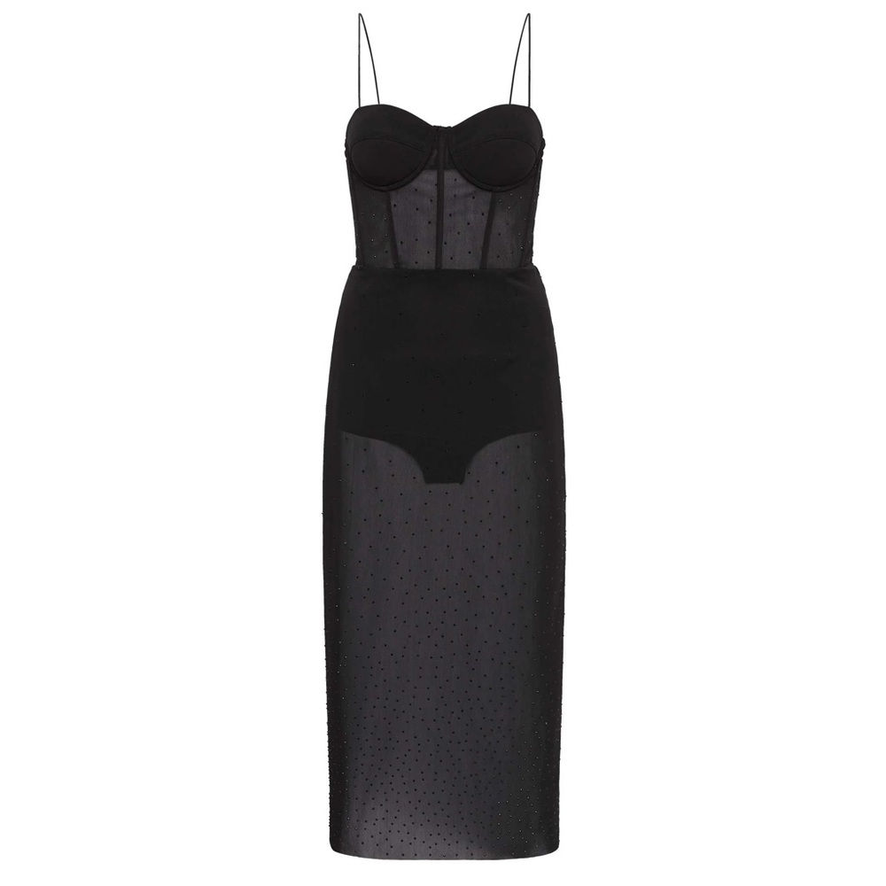 Rebecca Vallance black Lucienne mesh midi dress